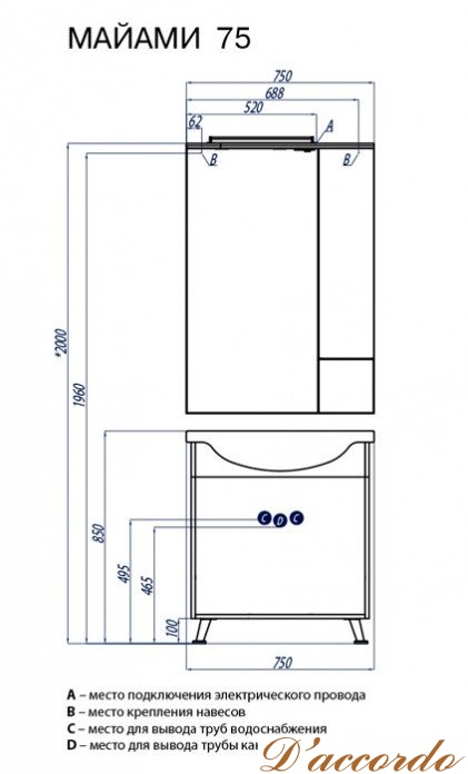картинка Мебель для ванной Акватон Майами 75 см от магазина D'accordo
