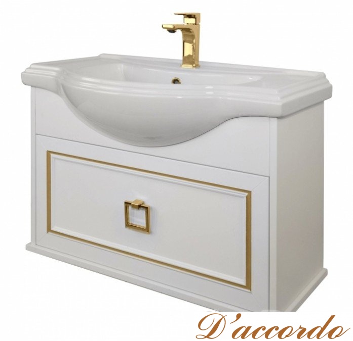 картинка Мебель для ванной подвесная Tessoro Foster 65 белая с патиной золото от магазина D'accordo