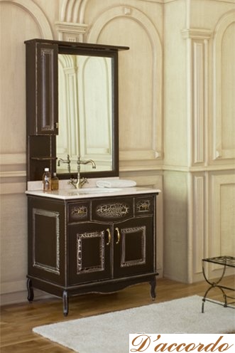 картинка Мебель Capan 90F (D) цвет венге + старый лак (тумба+зеркало с 1-м шкафчиком) от магазина D'accordo