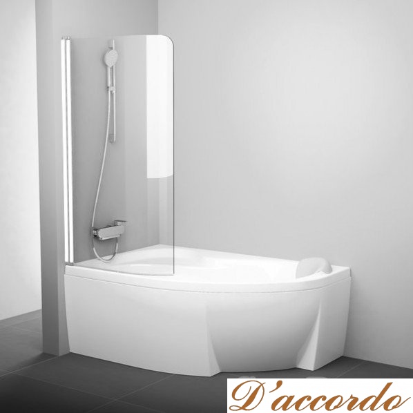 картинка Душевая шторка на ванну Ravak Crome CVSK1 Rosa 140/150 профиль белый левостороннее исполнение от магазина D'accordo