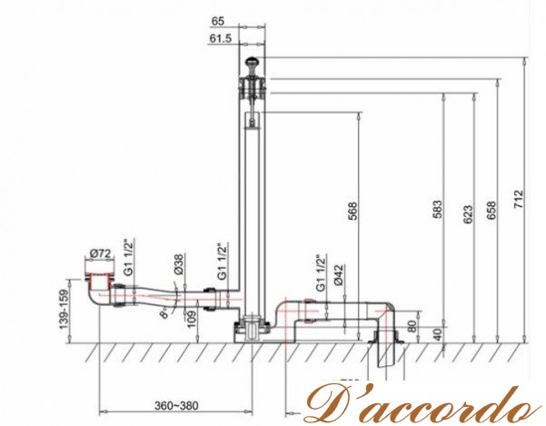 картинка Система слива-перелива односторонней ванны Burlington "Fire Hydrant" W8N от магазина D'accordo