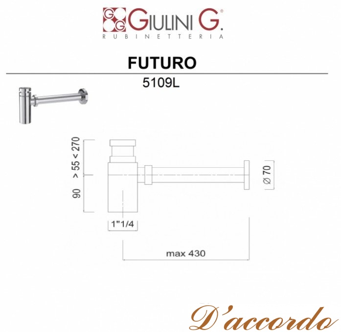 картинка Сифон для раковины Giulini Futuro 5109L от магазина D'accordo