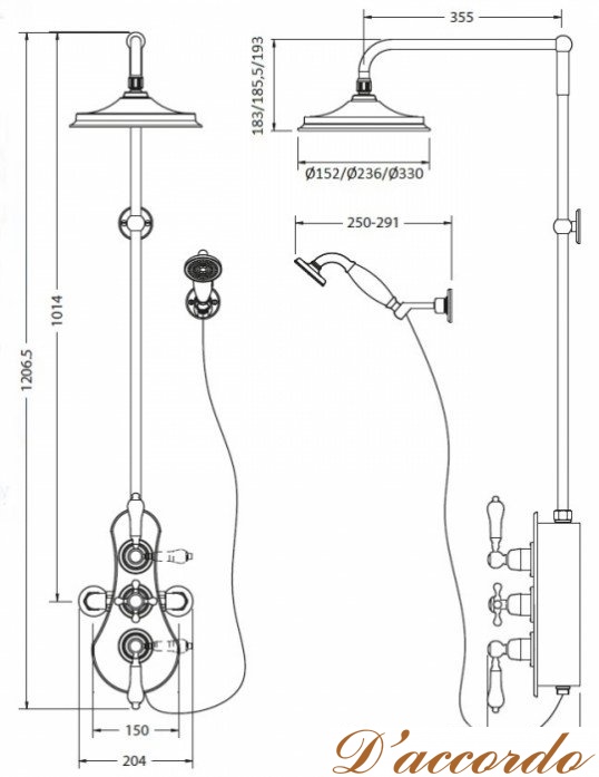 картинка Душевая стойка с внешним термостатом Burlington Spey BSF3S и душевой насадкой V16 от магазина D'accordo