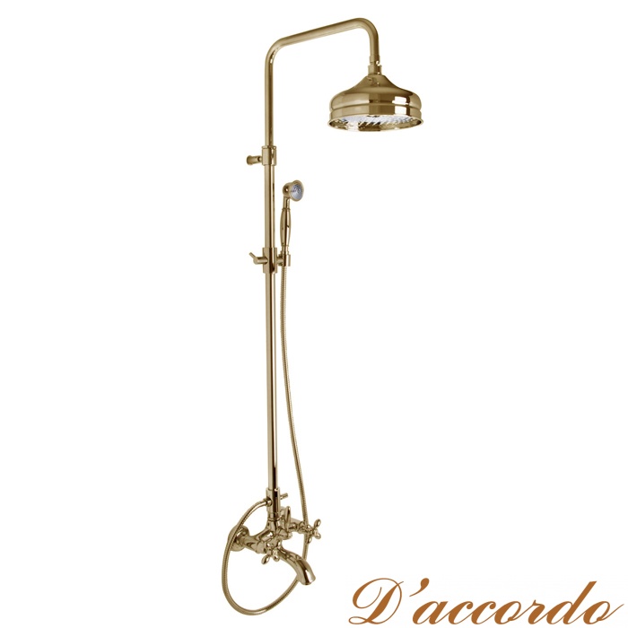 картинка Carlo Frattini Olivia Душевая стойка, в ком-те: смеситель, стойка, шланг, ручной душ, верхняя лейка, цвет: золото от магазина D'accordo