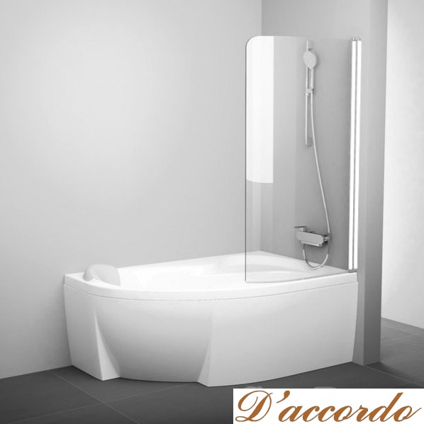 картинка Душевая шторка на ванну Ravak Crome CVSK1 Rosa 160/170 профиль белый правостороннее исполнение от магазина D'accordo