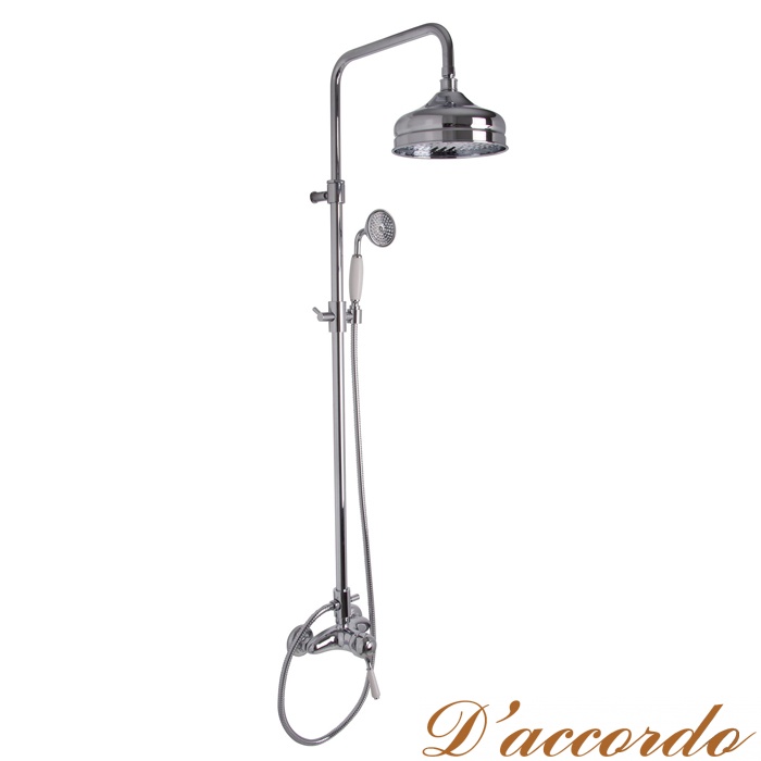 картинка Carlo Frattini Lamp Душевая стойка, в ком-те: смеситель для душа,стойка, шланг 1500мм., ручной душ, верхний душ, цвет: никель от магазина D'accordo