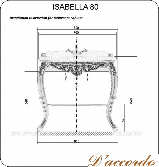 картинка Раковина с консолью Tessoro Isabella белый глянец с бронзой от магазина D'accordo
