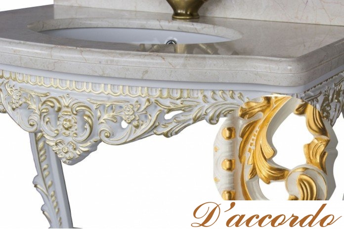 картинка Раковина с консолью Tessoro Isabella белый глянец с золотом от магазина D'accordo