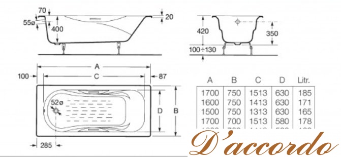 картинка Ванна чугунная Roca Malibu 160x75 см с ручками от магазина D'accordo