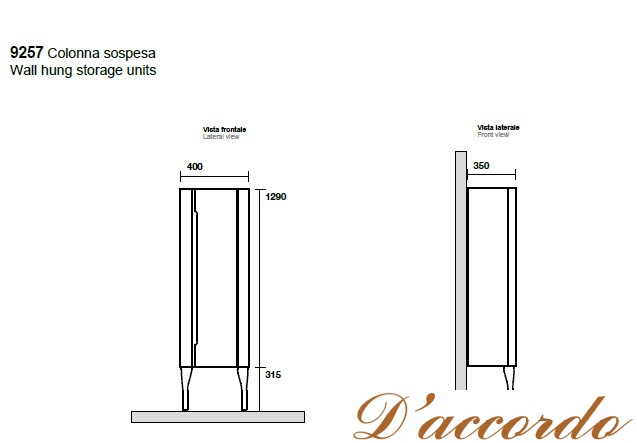 картинка Kerasan Waldorf Колонна подвесная 40х35х129 см, с дверкой, петли справа DX, цвет Nero matt НОЖКИ НА ВЫБОР от магазина D'accordo