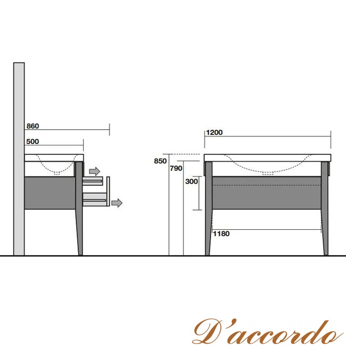 картинка KERASAN Bentley Комплект мебели , (раковина без бортика), с ножками, 120см, Цвет: темный ясень от магазина D'accordo