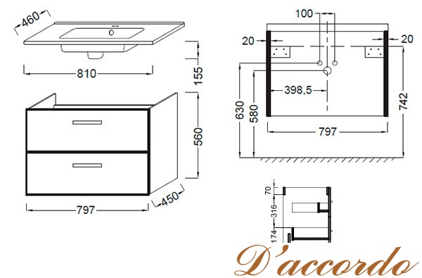 картинка Мебель для ванной Jacob Delafon Ola 80 серый антрацит от магазина D'accordo