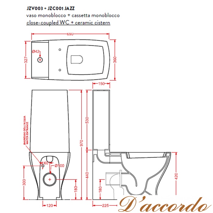 картинка Artceram JAZZ унитаз моноблок 69*36см слив универсальный, сиденье на выбор от магазина D'accordo