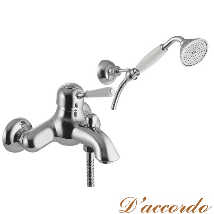 картинка Carlo Frattini Bell Смеситель на ванну, в комплекте:шланг 1500 мм, ручной душ, держатель ручного душа, цвет: хром от магазина D'accordo
