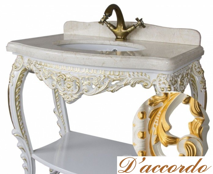 картинка Раковина с консолью Tessoro Isabella белый глянец с золотом от магазина D'accordo