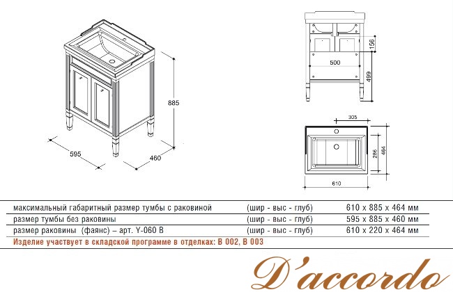 картинка Мебель для ванной Caprigo Альбион 60 от магазина D'accordo