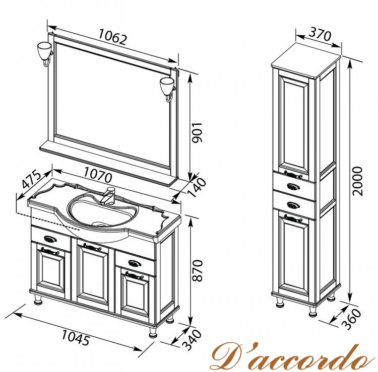 картинка Мебель для ванной Aquanet Тесса 105 жасмин/серебро от магазина D'accordo