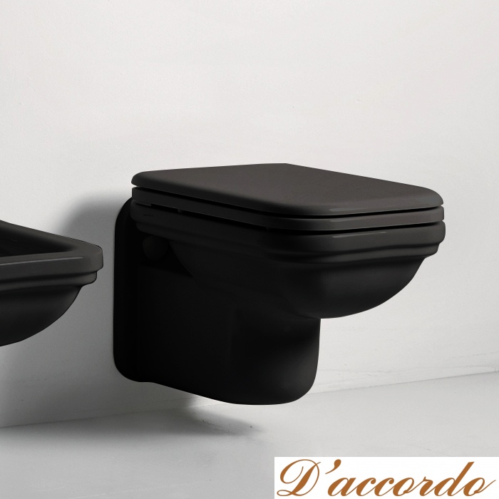 картинка Kerasan Waldorf Унитаз подвесной 55х37см, цвет черный глянцевый с сиденьем черным шарниры хром микролифт от магазина D'accordo