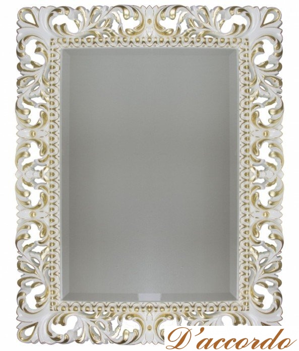 картинка Зеркало прямоугольное Tessoro Isabella TS-1021-W/G с фацетом, белый глянец с золотом от магазина D'accordo
