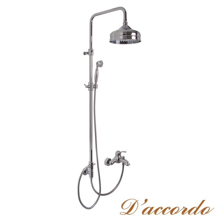 картинка Carlo Frattini Lamp Смеситель с душевой стойкой, верхним душем и душевым комплектом, цвет: Хром от магазина D'accordo